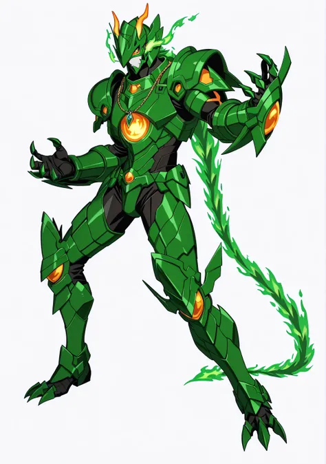 score_9, score_8_up, score_7_up, source_anime, rating_safe, , (realistic: 0.6), front visor, , 1 man, alone, male focus, issei_Hyoudou, powered up equipment, samurai-type armor, green armor, orange gems, golden details, full armor, slender body, long body,...