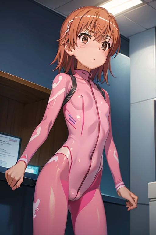 Mikoto misaka.、A Certain Scientific Railgun、girl、Small breasts、whole body,blush,best quality,(zentai:1.3)