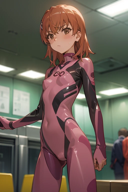 Mikoto misaka.、A Certain Scientific Railgun、girl、Small breasts、whole body,blush,best quality,(zentai:1.3)