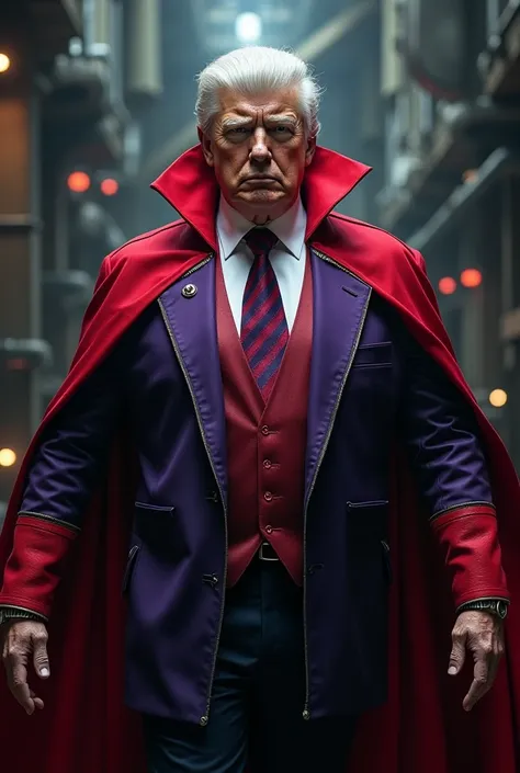 Create an image of Donald Trump dressed as the Marvel character Magneto