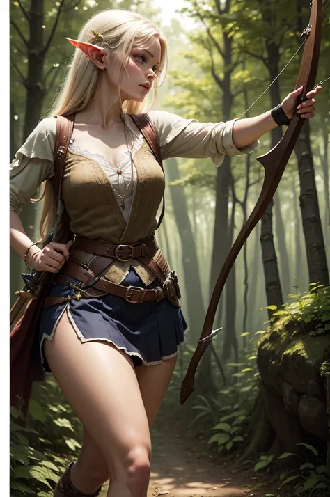  high resolution,  anatomically correct,woman, Fairy ,Elf,Archer, holds a bow, side angle,Pale Light,forest,
  Medieval European Fantasy,