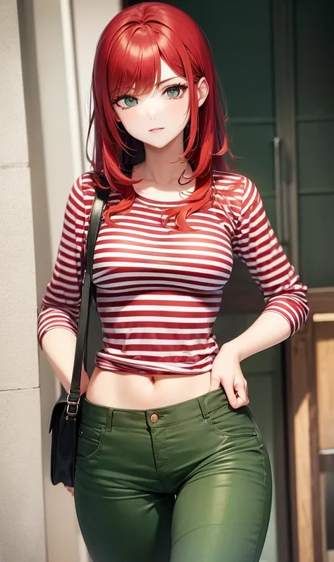 girl, linda, striped shirt, red hair,  Green Eyes Pants