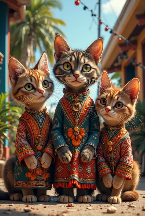  a family of cats ,   ee Dominican RepublicPadre  ,mother and daughters , her clothing is very detailed and beautiful 