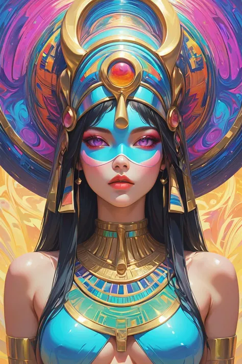 psychedelic painting, Psychedelic characters, psychedelic scene, Psychedelic world, Egyptian art, futuristic style, psychedelic artist, Realistic painting effect, realistic painting quality,   Image quality  , custom creation style, custom painting, two ar...