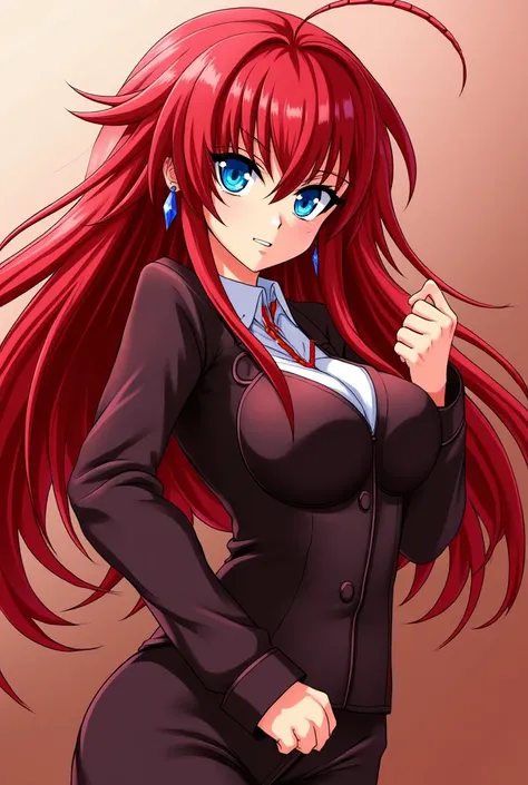  Rias Gremory  (high school dxd), 1 girl, Alone ,  masterpiece,  High resolution,  Anatomically correct ,  envelopes,  super detailed,  textured leather,  style long hair,  red hair,  messy hair , Blue eyes,  Big breasts,  Diamond-Shaped Earrings, Vein of ...