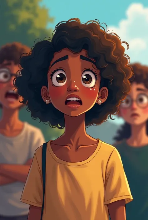 Illustrate the moment when Esi speaks up and reveals her true self as an ordinary girl who loves art.Elements to Include: Esi speaking passionately with tears in her eyes, while students look on with surprise and realization.