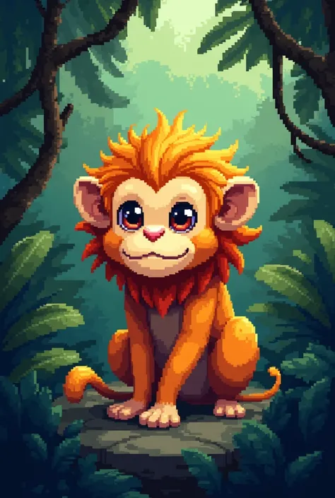 Create a golden lion monkey in pixel art