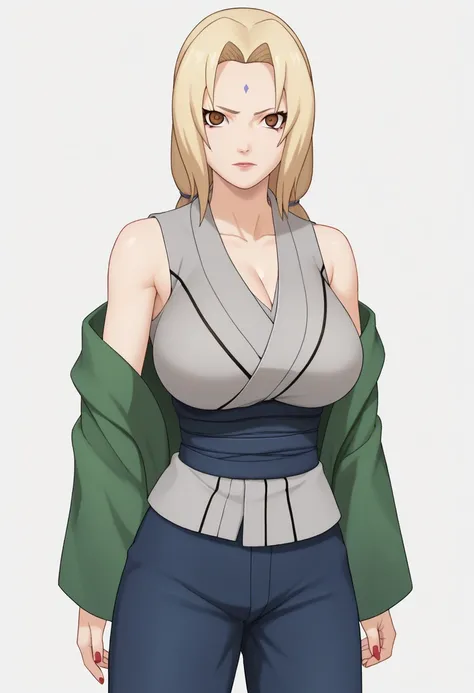   score_9,   score_8_   up,   score_7_   up,
ツ,    1 girl, Alone, Tsunade  (  Naruto), (  Disconnect (years )),  blondes,   Lost Tales  , Mark on the forehead,    brown eyes,   Big Breasts  , Grey kimono,    sleeveless kimono  ,   shoulder out,    nail pol...