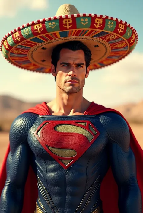 Henrry Cavil in Superman , with a mariachi hat over his head