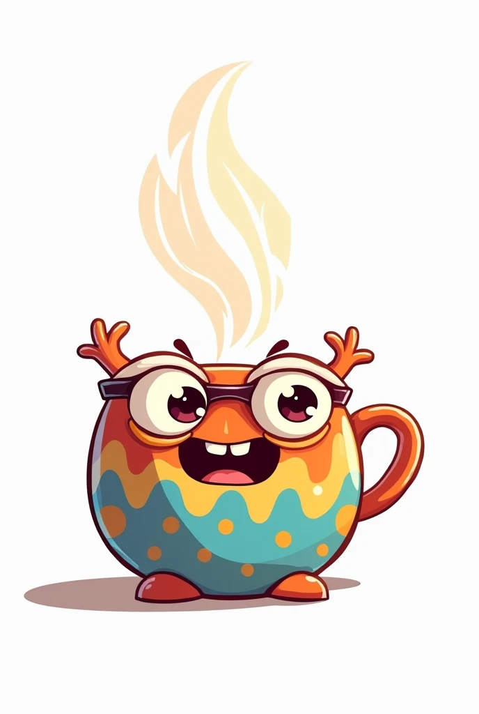  Create a new image  ,A colorful mug with funny eyes,  white background , comic style 