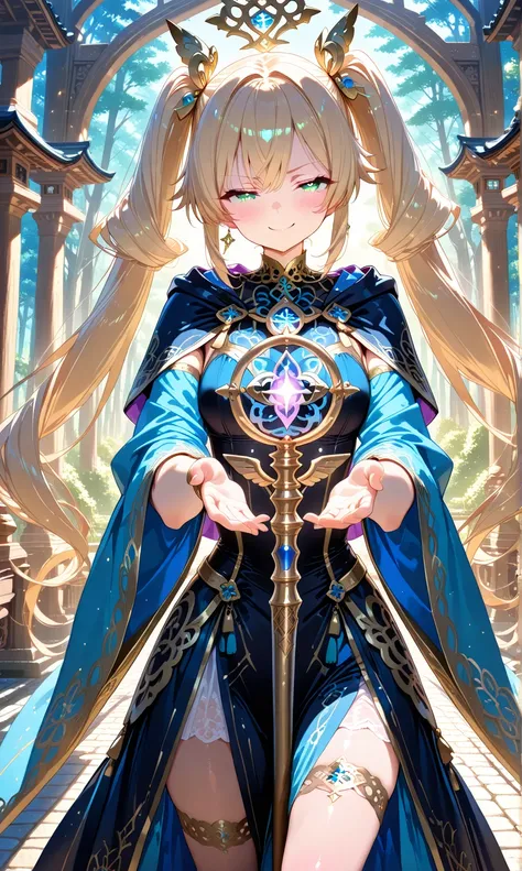 (Masterpiece, ultra-detailed, UHD 8K, highly aesthetic)
(Watercolor:0.6), (Pastelcolor:0.4)
(Perfect lighting, cinematic shading, soft gradients)
A powerful mage girl with long black twintails highlighted in pink stands confidently on an ancient stone brid...