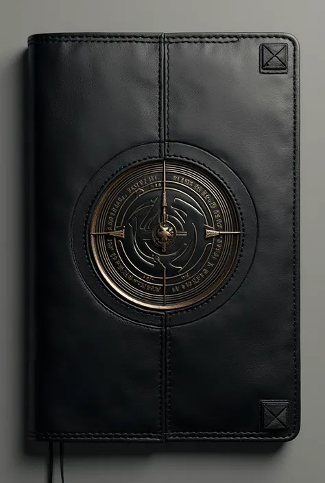 "Create a realistic leather notebook cover in black. In the center of the cover, place the Shifting symbol."

