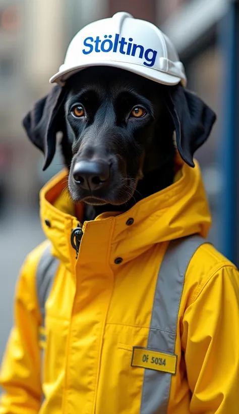  Make me a mascot for the Stölting Rail Service Group .  We have a black employee he is a security post at Stölting we always call him the mascot of Stölting he should be completely dressed in yellow warning sign clothing in DIN 20741 with Stölting writing...