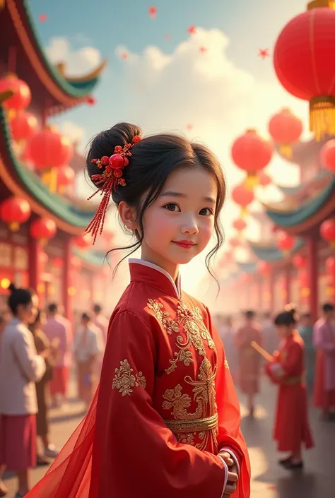 Draw a picture of the Chinese New Year, the year of Maseng, with a Chinese girl in the picture