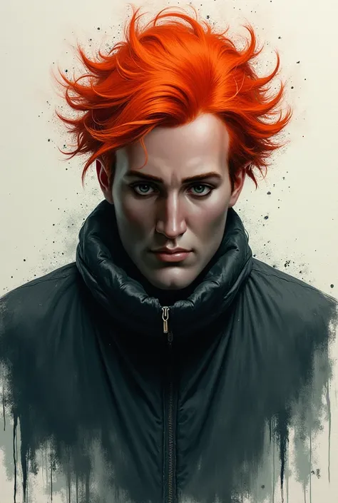 This man , a gloomy guy with red hair  ,  with oil paint or watercolor . Feels like he's alive with some interesting detail 