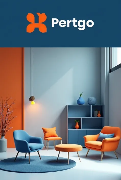 Design the brand logo, furniture in cool colors such as blue, blue, sometimes white, but also orange in the image composition. This helps to create a visual focal point.