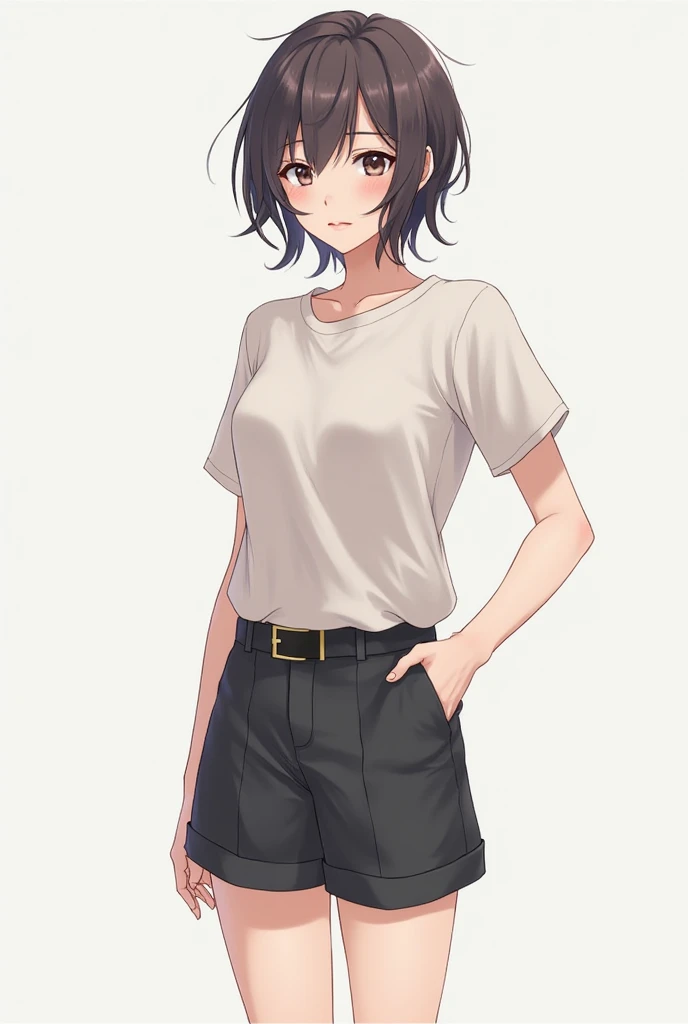 I would like to create an anime character like a male character whose figure is similar to a woman. I want the hairstyle to be shoulder-length hair, but still maintain the masculinity later. I want the clothes to be a little bigger than the size of the shi...