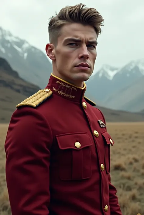 A young man in a burgundy uniform