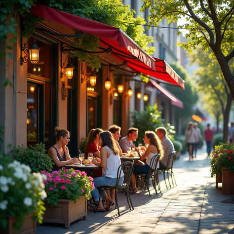 EXTRACT:
EXT. COZY RESTAURANT PATIO - DAY
Nestled on a bustling street corner, the cozy restaurant exudes a welcoming charm. A colorful canopy stretches overhead, offering shade to customers who sit at small, wrought-iron tables adorned with vibrant umbrel...