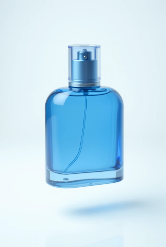 blue colour perfume bottle with a white background  in air