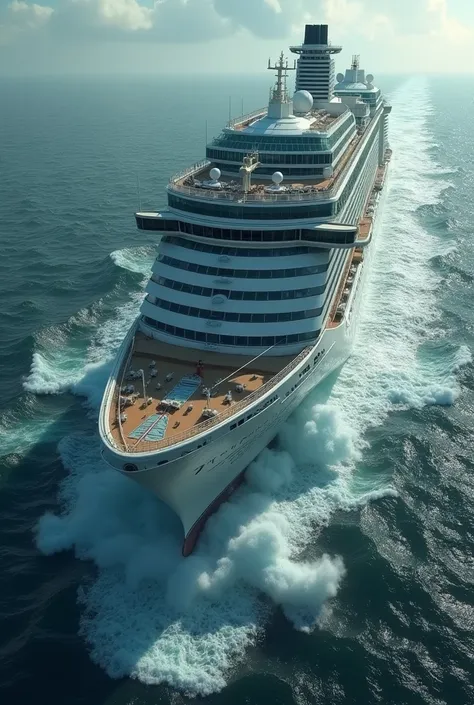 A large cruise ship is depicted sinking into the water. 3D