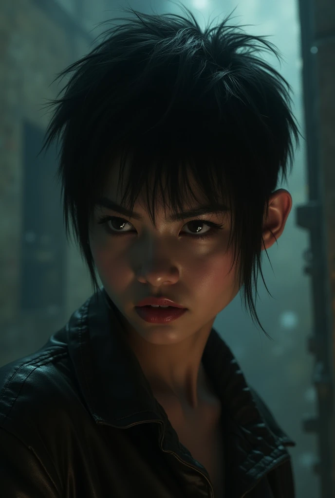 a filipino teenage girl with pixie cut and wolfcut hair becomes evil