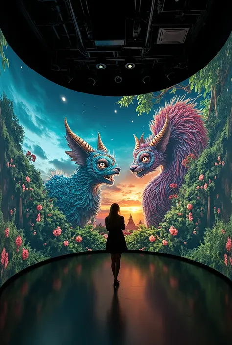 an immersive video mapping displays a mythical creatures from Bali, Indonesia