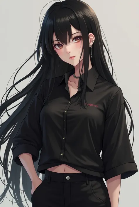 anime girl with long black hair in a black shirt and black pants, by Yang J, ig model | artgerm, extremely detailed artgerm, style artgerm, full body xianxia, portrait of tifa lockhart, artgerm and ruan jia, artgerm. high detail, ruan jia and artgerm