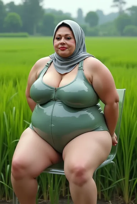 Army Snapback cap, Plump Fat Angry,  Rambut pendek memakai translucent periwinkle latex sloppy Army singlet swimsuit, Tetek besar melayut, (Shiny Breasts:3.24), Skinny hijab skinny hijab skinny hijab skinny hijab, (photorealistic:1.6) Indonesian hijab skin...