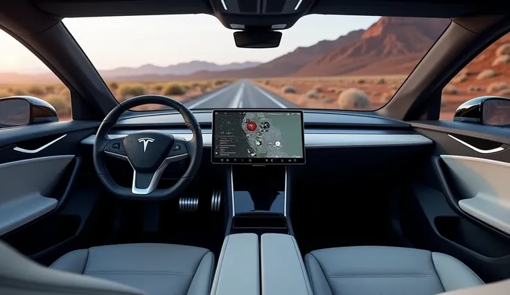 A stunning ultra-realistic rendering of the [2025 Tasla MODLE S plaid] dashboard and interior view 