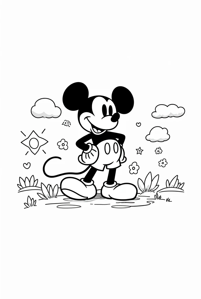  Create an easy coloring page for s, in black and white. Sur l'univers de Mickey