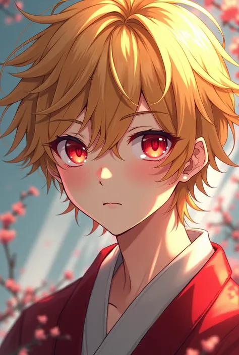 anime boy blond hair red eyes