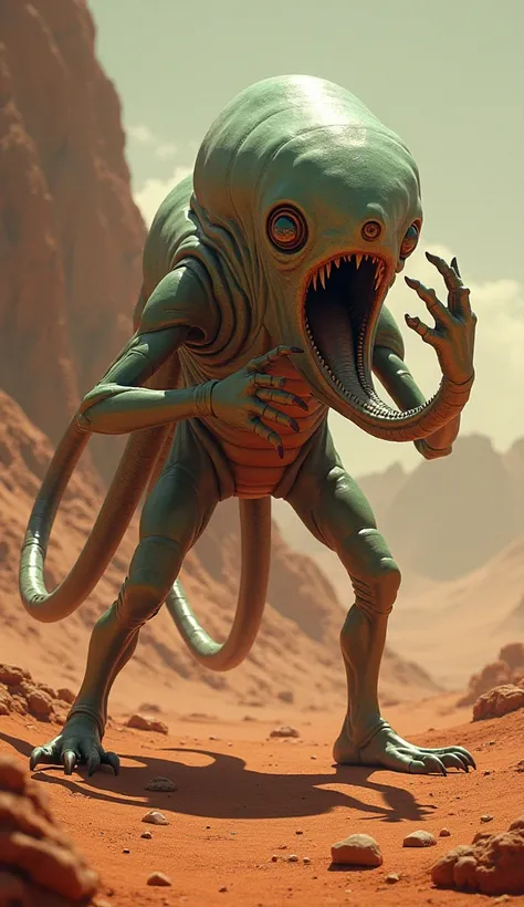 A creature from Mars that launches a ball through an octopus-like protruding mouth