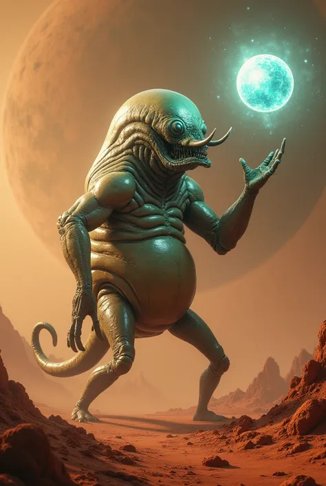 A creature from Mars that launches a ball through an octopus-like protruding mouth