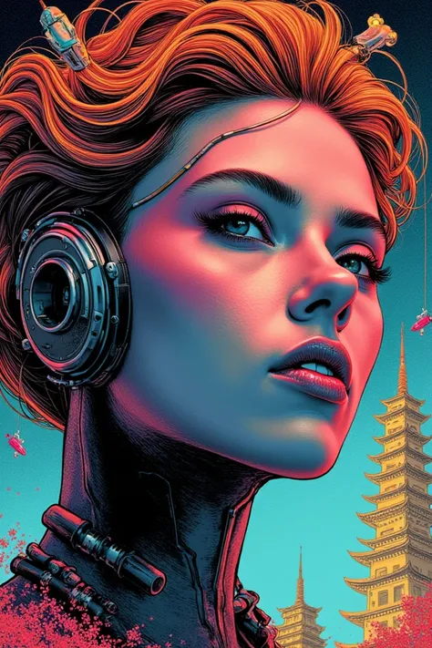 (( envelopes)), (( masterpiece)), ( Detailed ),  perfect face by Scarlett Johansson mecha cyberpunk , Neon rainbow eyes ,  metallic black body ,  rainbow hair , (( Monochrome neon rainbow color palette )), surreal, Art Nouveau,  in the illustrative style o...