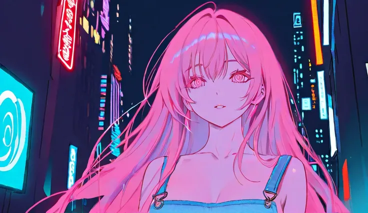 A stunning futuristic portrait of a sissygirl dressed in a captivating nanodress that reveals her figure. Oh pure, Unclothed, totally naked. The background displays an abstract, surreal cityscape with floating skyscrapers and neon lights that enhance the s...