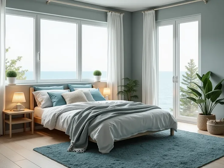 bedroom ,interior design,Scandinavian Style,ocean style