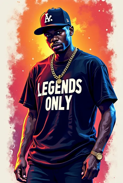 Create a hip-hop art for t shirt,  remove the background add a sentence write the image "Legends Only"