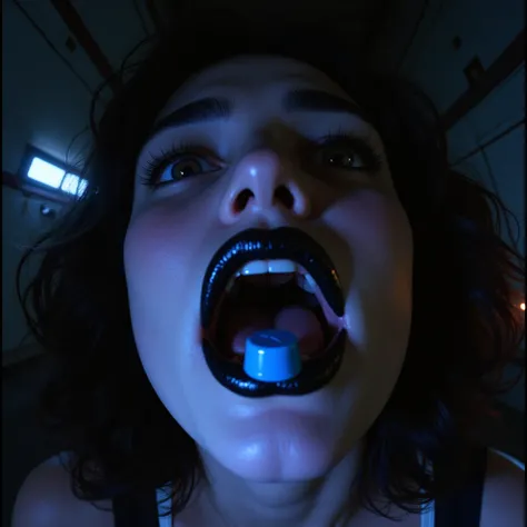 illust、art、from 80s horror movie, directed by Junji Ito、darkness、Alley、nightmare、anxiety、high detail, realsitic shadow、club , Analog style, vhs style, 8mm film, chromatic aberration, Dvd screengrab、Surrealism Surrealism, close photo of woman black lips wit...