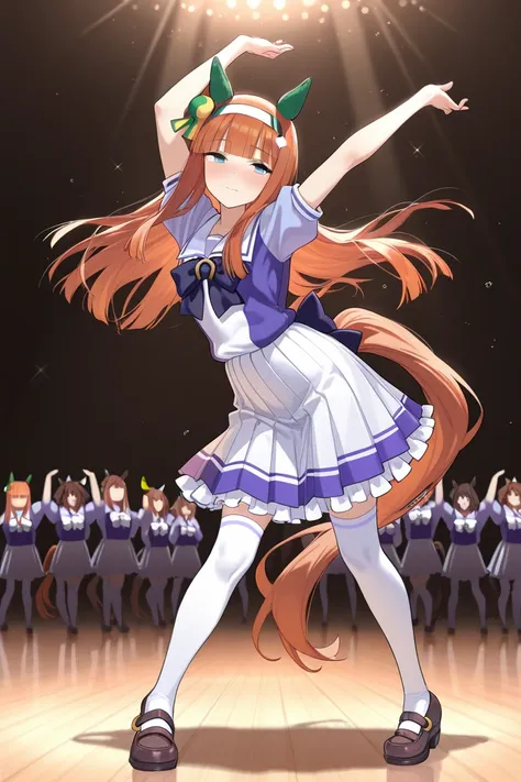 silence suzuka (umamusume), dancing,masterpiece, best quality, amazing quality, very aesthetic, absurdres,full body, official costume, tracen school uniform,