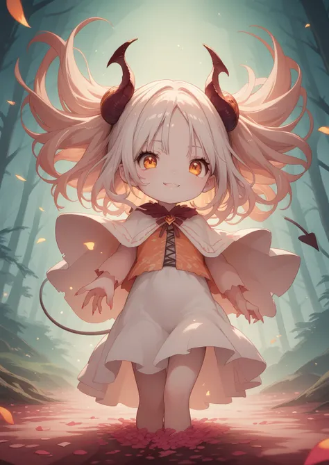 Hzk,   score_9,    score_8_ up,    score_7_ up,    score_6_ up,    score_5_ up,    score_4_ up ,(Alone:1.7),Baby kitsune，   1 girl \((devil:1.7), is cute ,    big eyes,    white skin,青    white skin,   wicked smile  ,Long nails,    Orange Eyes   ,(    look...