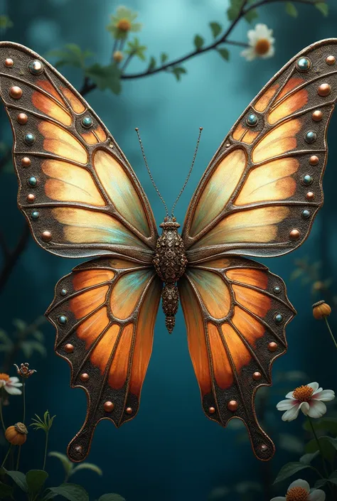 Surreal butterfly wings with jewelry and art novua details