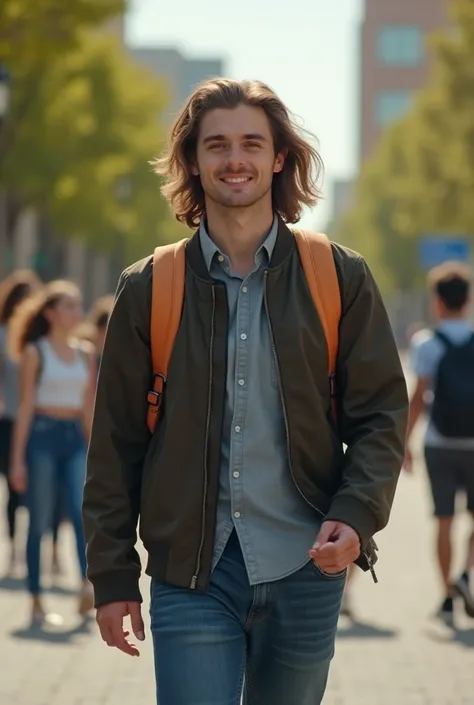 INT. COLLEGE CAMPUS - DAY A 28-year-old MAN with long hair walks through the bustling campus, his eyes wide with anticipation. He’s dressed smartly, eager but nervous about his first day in a new country. As he steps into the college building, he’s immedia...