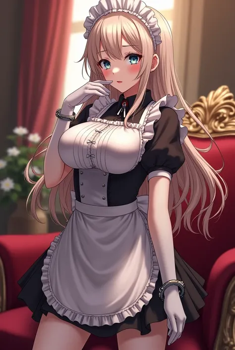 maid， White Long Gloves ，Handcuffs Bondage， Anime Girl