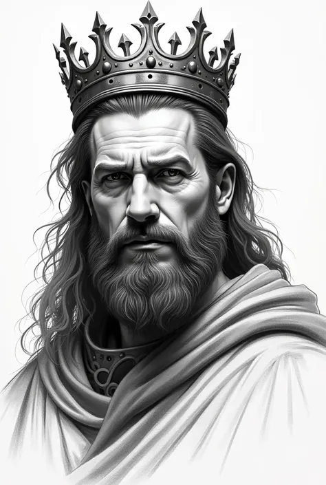 Draw me ah king character no have beard and put a crown sketch style  face only and remove the beard