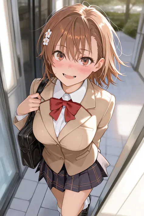 {{{masterpiece}}}, {{{best quality}}}, {{ultra-detailed}}, {illustration}, {{an extremely delicate and beautiful}} best quality Mikoto Misaka short hair brown hair hair,   absurdres,masterpiece,best quality,amazing quality brown eyes cute breasts　openmouth...