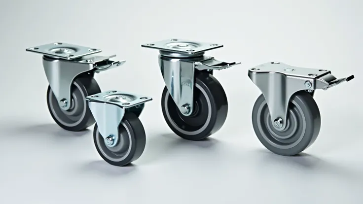 A high-resolution image showcasing various types of caster wheels,The image should highlight the differences in design and functionality, providing a clear visual comparison.