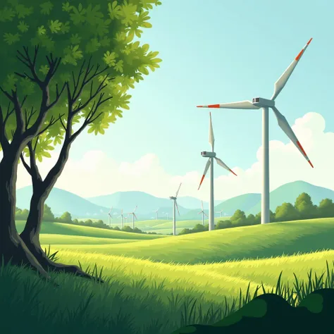 background trees ,  nature, wind generators, ecology
right trees on the left generator


