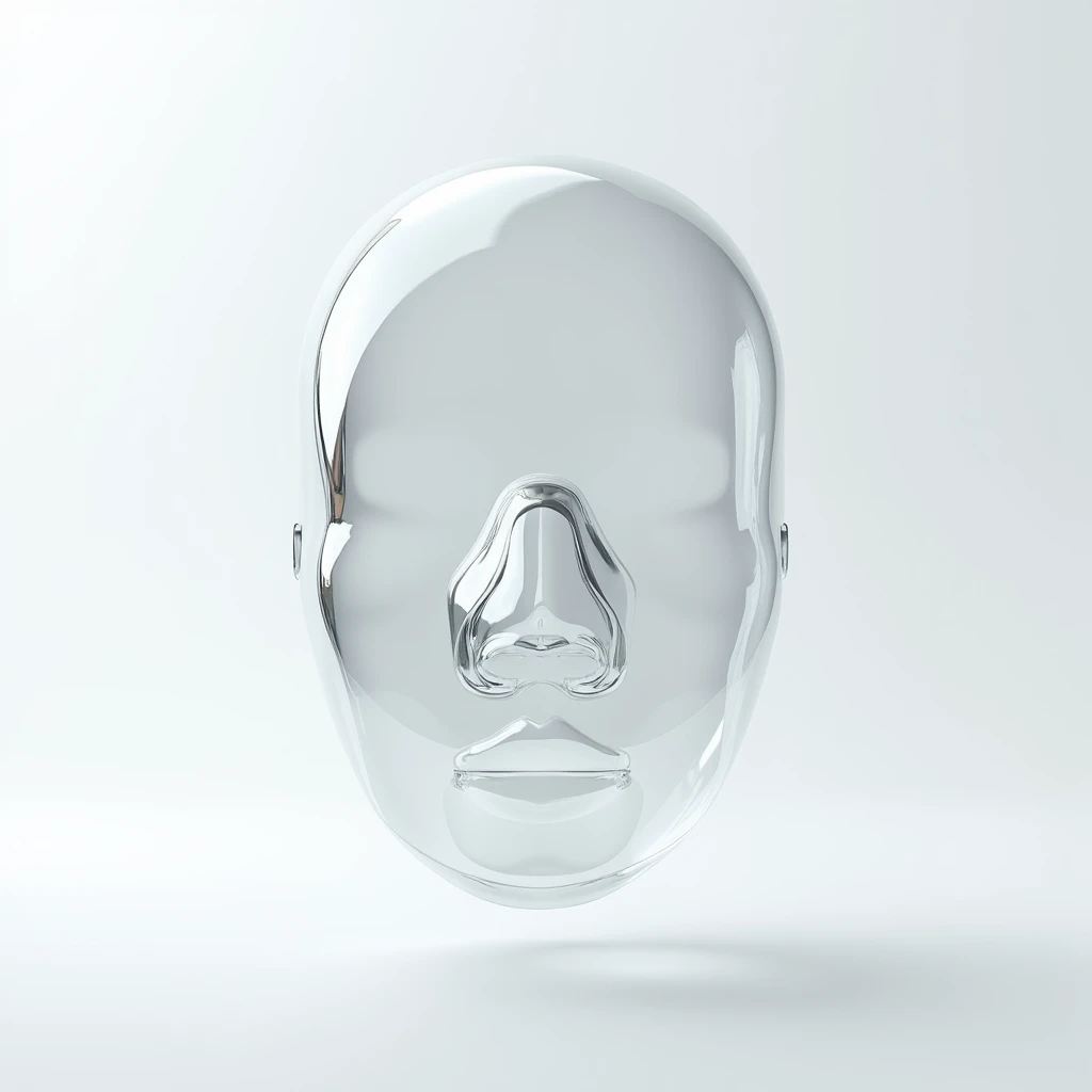 Create a highly detailed 8K photorealistic product image of a transparent face mask specifically designed for doctors. Only show image of the product with plain white background. The mask should cover the entire lower face while remaining fully transparent...