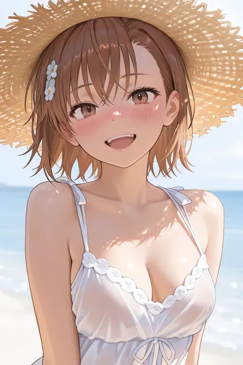 {{{masterpiece}}}, {{{best quality}}}, {{ultra-detailed}}, {illustration}, {{an extremely delicate and beautiful}} best quality Mikoto Misaka short hair brown hair hair,   absurdres,masterpiece,best quality,amazing quality brown eyes cute breasts　openmouth...